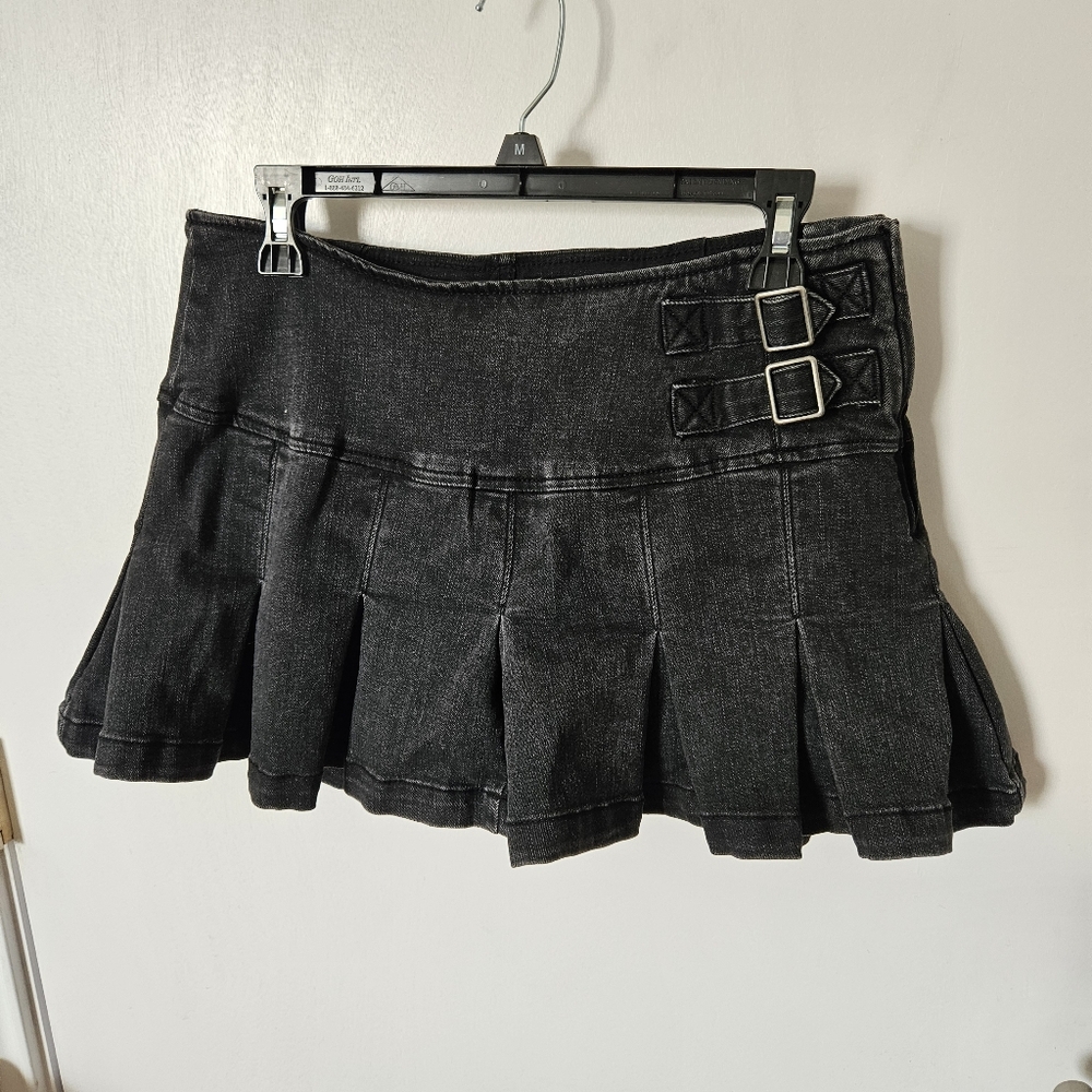 Wild Fable Black Denim Mini Skirt with Buckles